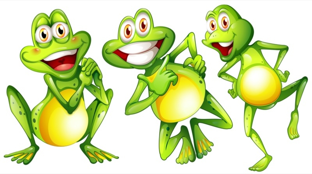 Illustration of the three smiling frogs on a white background